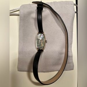 Kendra Scott Watch with Double-wrap, Leather Band, Black Mother-of-Pearl Face